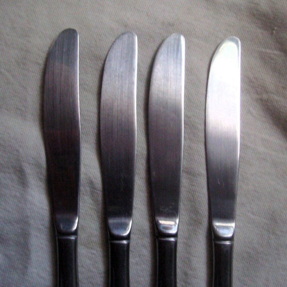 Vintage REED & BARTON / REBACRAFT 4 Stainless Steel  Bamboo Dinner Butter Knives - Picture 5 of 6